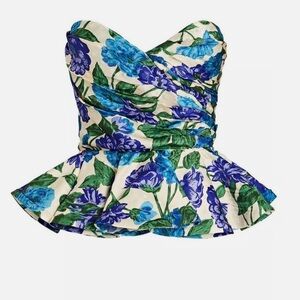 Ronny Kobo Collection Blue Green Floral Strapless Top